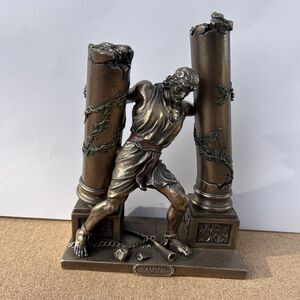 Veronese Design Samson Pushing Pillars Resin Cold Cast Bronze Religious Statue